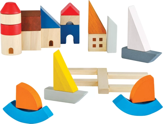 PlanToys lesena konstrukcijska igrača Na morju (27 delov)