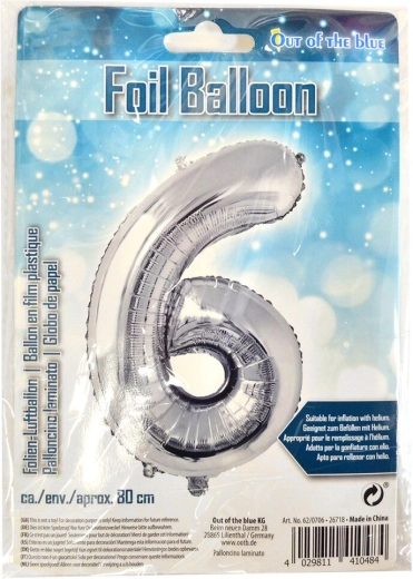 Folijski balon številka 6 srebrn 80 cm