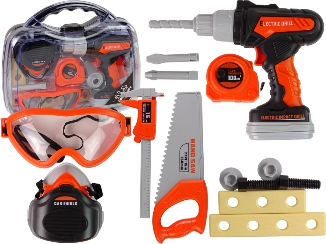 Komplet orodja z električnim vrtalnikom in zaščitnimi očali