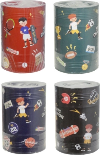 Kovinska škatlica za prihranke s športnim motivom