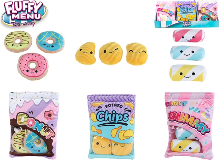 Fluffy Menu plišasta vrečka s prigrizkom 21 cm