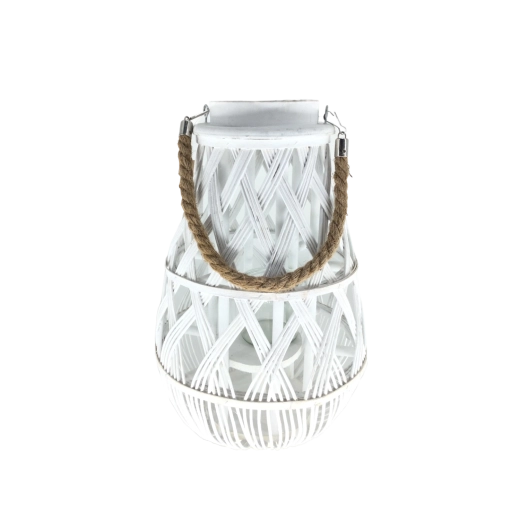 Bel pleten lantern s steklenim vložkom 27 × 42 cm