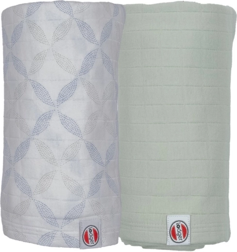 Lodger swaddler iz organskega bombaža Matcha peppermint/blue fogg 110 × 110 cm - 2 kosa