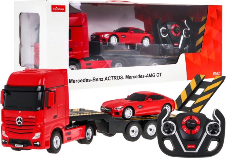 rc tovornjak mercedes-benz actros s polpriklopnikom 1:26 + mercedes-amg gt 1:24