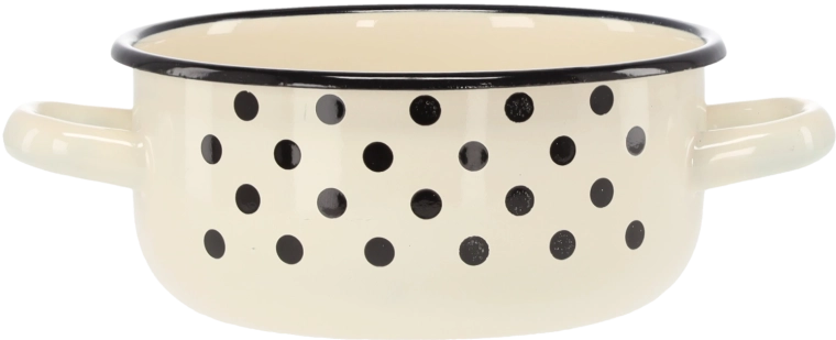 Emajliran lonec z dvema ročajema 1,5 l, 16 cm, bel s pikami
