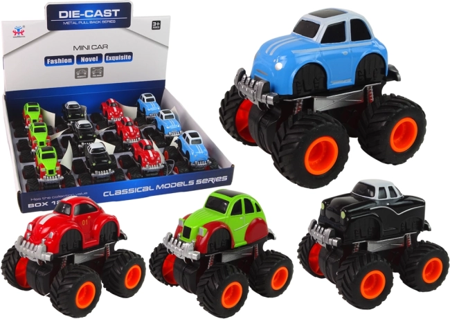 Kovinski avtomobilček z velikimi kolesi – različne različice