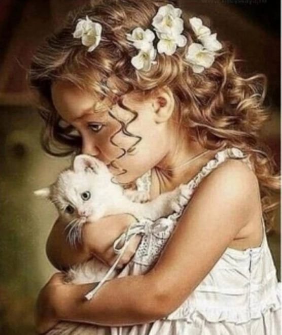 Diamantna mozaična slika – Dekle s mucko