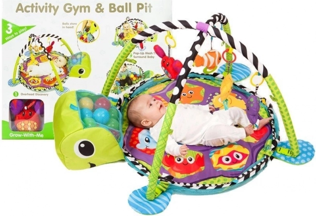 Izobraževalna igralna podloga za dojenčke želva 3v1 z bazenčkom in žogicami