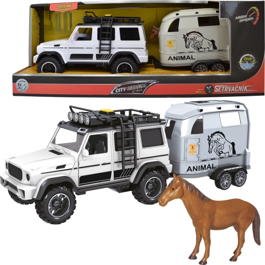 Terensko vozilo s prikolico in konjem 1:14 z zvoki in lučmi