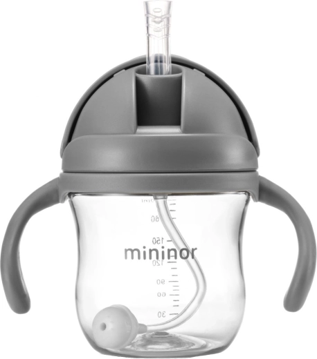 Mininor steklenička s slamico Tritan Grey Seal 330 ml