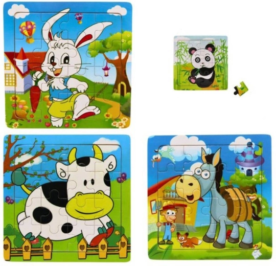 Lesena sestavljanka z živalmi 15 × 15 cm, 16 kosov – 1 kos