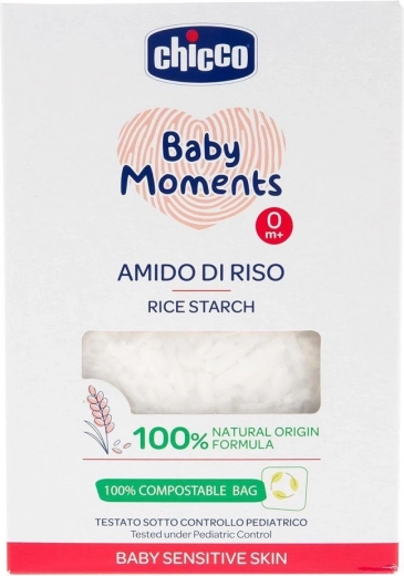 Chicco otroški rižev škrob za kopel Baby Moments Sensitive 100% bio 250 g