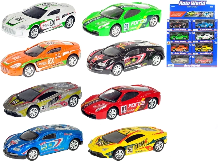 Kovinski dirkalni avtomobilček 1:43 z vzmetnim pogonom, 10 cm