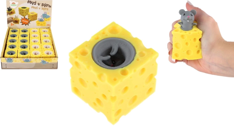 Mačkarska antistresna igrača Miška v siru, 2 barvi