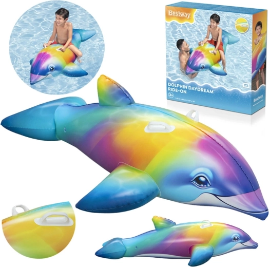 Bestway napihljivi jahalni delfin za vodo, večbarven, 168 × 66 cm