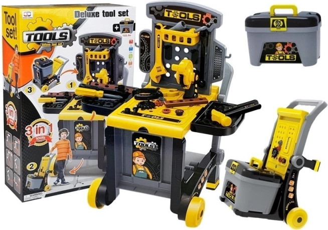 Otroška delovna miza 3v1 z vozičkom in kovčkom za orodje