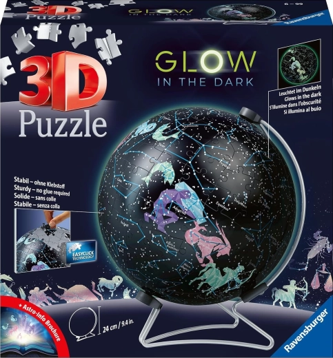 Glow-in-the-dark starry sky puzzle globe, 180 pieces