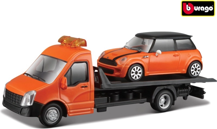 Bburago Vlečno vozilo z Mini Cooper S oranžen
