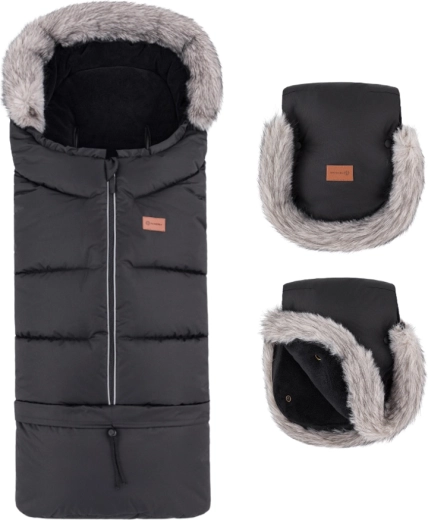Petite&Mars zimski set: zimska vreča Arctic 4v1 + rokavice za voziček Furry forever black