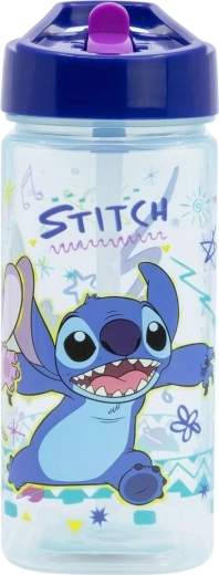 Plastična otroška steklenička za pitje STITCH 510 ml s slamico
