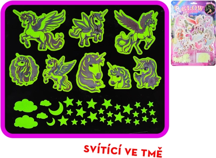 Svetleče nalepke samorogi in zvezdice za otroško sobo – 40 kos