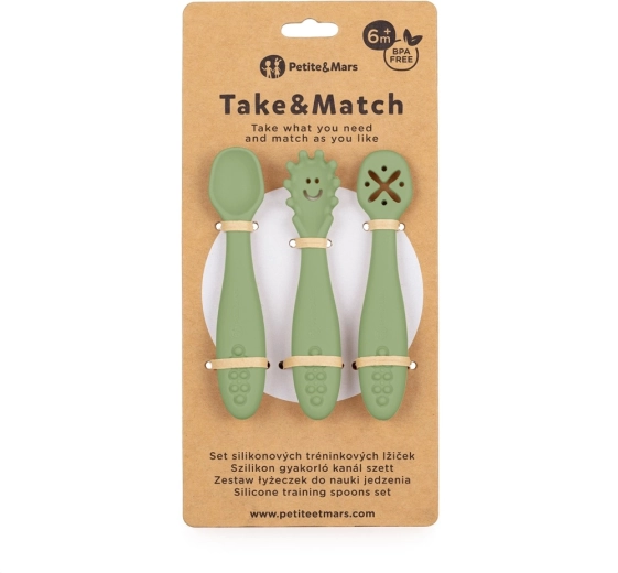 Petite&Mars silikonske vadbene žličke Take&Match Sweet Pea, 3 kos, 6m+