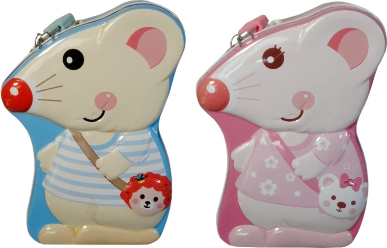 Prašiček miška – barvasta kovinska hranilnica za otroke