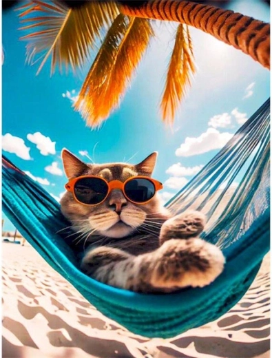 Diamantno slikanje – mačka v viseči mreži 30 × 40 cm