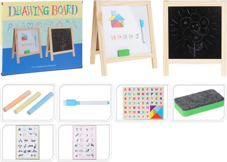 Dvostranska magnetna risalna tabla 2v1 32 × 27 cm s priborom