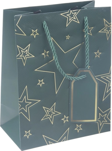 Papirnata darilna vrečka z zelenim motivom zvezde 18 × 10 × 23 cm