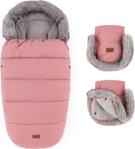 PETITE&MARS zimski set: zimska vreča Comfy 4v1 + rokavice za voziček Furry old rose