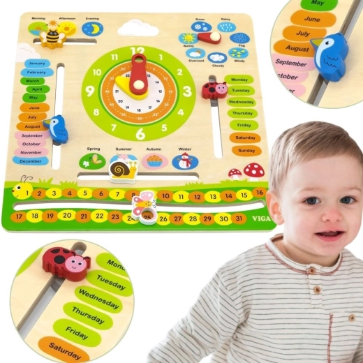 VIGA izobraževalni leseni koledar za otroke – angleški