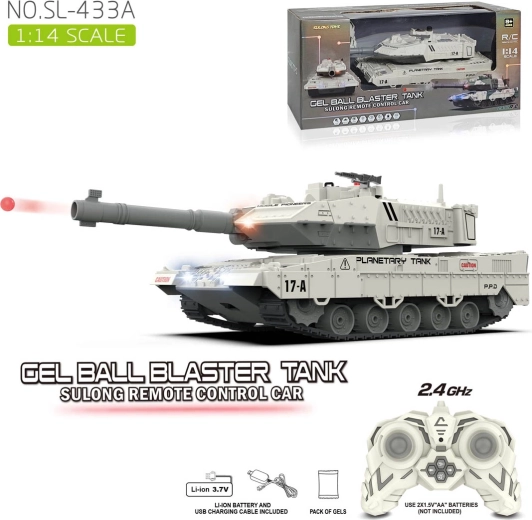 Daljinsko vodljiv bel tank s streljanjem gelastih kroglic