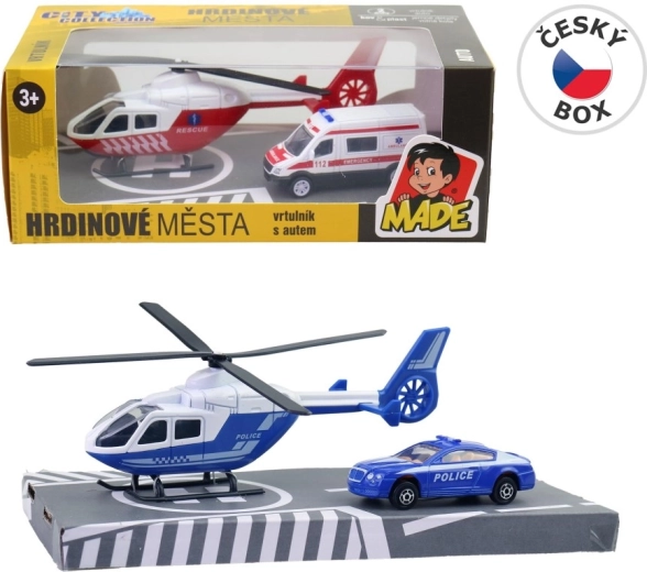 Reševalni set – kovinski helikopter in reševalno vozilo