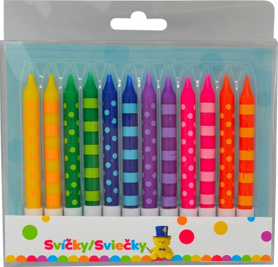 Rojstnodnevne svečke 8 cm s pikami in črtami, 12 kos