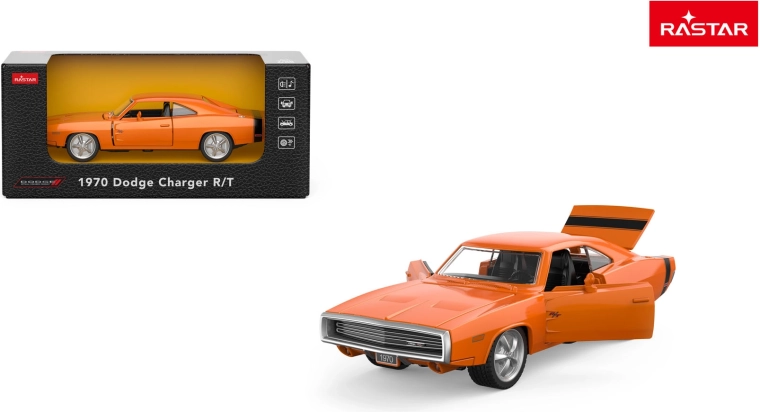 Rastar metal toy car 1970 Dodge Charger R/T 1:36 orange - 1 piece