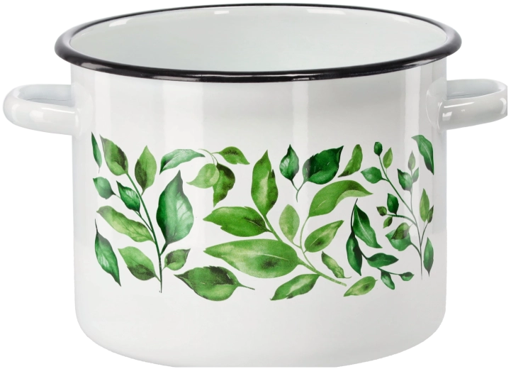 Emajliran lonec 5,5 l 22 cm bel z motivom fikus