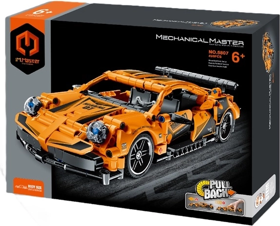 Im.master building set – orange racing car, 490 pieces with pull-back drive