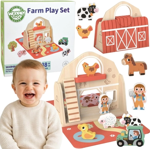 Woopie Green wooden fold-out farm in a suitcase with animals – 11 pieces