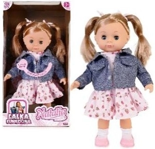 Punčka Natalia govori poljsko 39 cm v temno modrem plašču