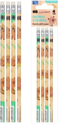HB pencils with eraser Capybara, 4 pcs
