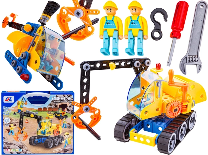 Construction building set 6 in 1 – construction machines and vehicles (car, crane, helicopter)