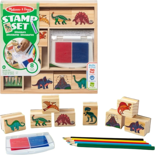 Melissa & Doug ustvarjalni komplet dinozavri – štampiljke, blazinica za štampiljke in barvice