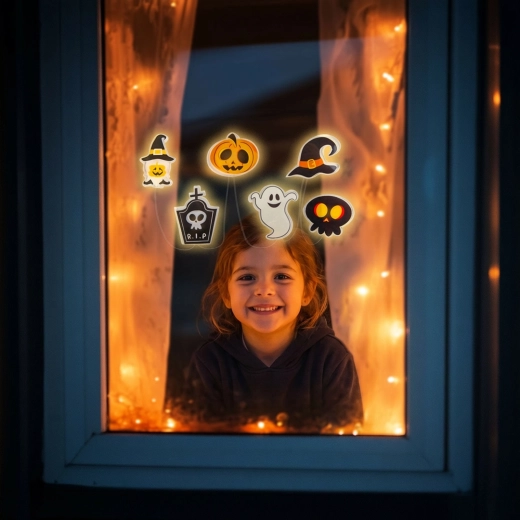 Halloweenski LED okras za okno z gelastimi bučami, 85 cm