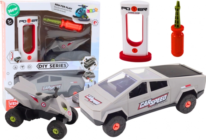 Komplet sodobnega avtomobila s štirikolesnikom za DIY montažo – siva