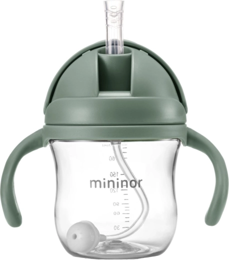 Mininor steklenička s slamico Tritan Willow Green 330 ml