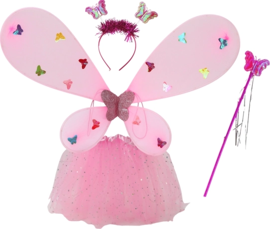 Otroški kostum vile metulja rožnat s svetlobnimi krili in tutu