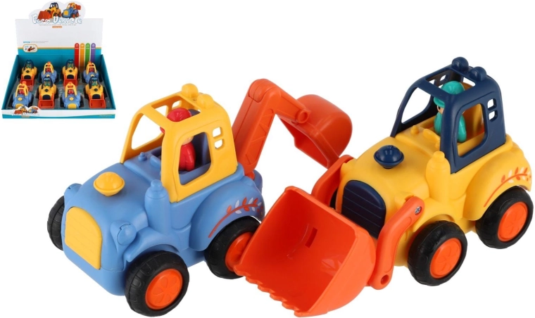 Plastični gradbeni avtomobilčki 12–14 cm na vztrajnik, mešanica vrst, 8 kosov v škatli