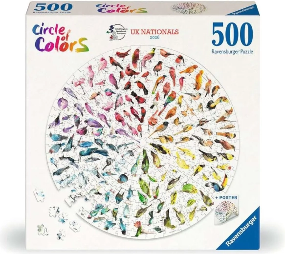Ravensburger okrogle sestavljanke Circle of Colors: Ptice, 500 koščkov
