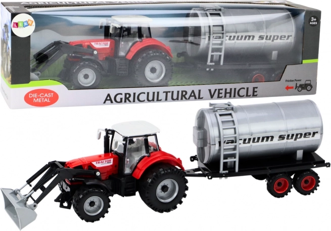 Igrača traktor s cisterno na rdeči pogon